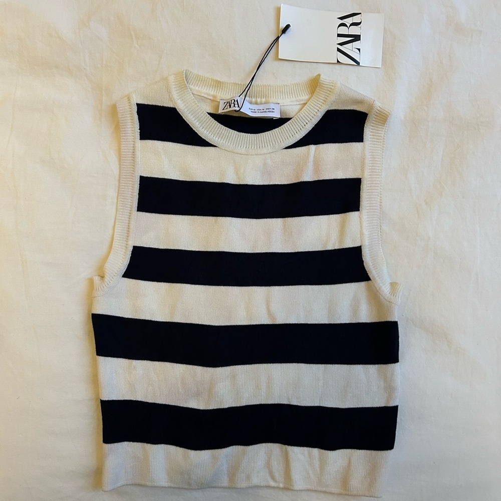 Zara Black and White Striped Women's Top